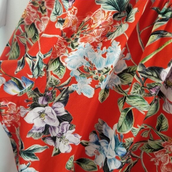 Nwot H&M Dark Orange Floral  Print Creped Midi Dress 8 - Picture 12 of 15